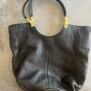 Elizabeth and James Black Leather Tote Bag